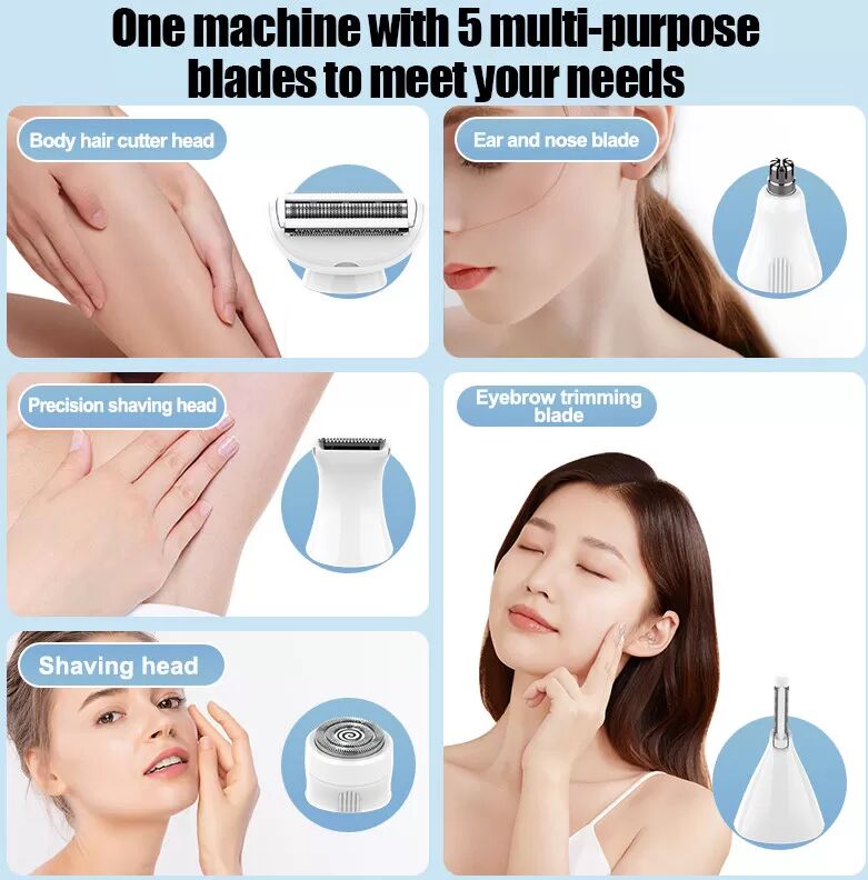 INF Rasoir électrique 5 en 1 pour femme, blanc