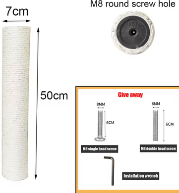Inspire Picks DIY PVC Cat Scratching Post Replacement With Natural Sisal Rope 50x7cm