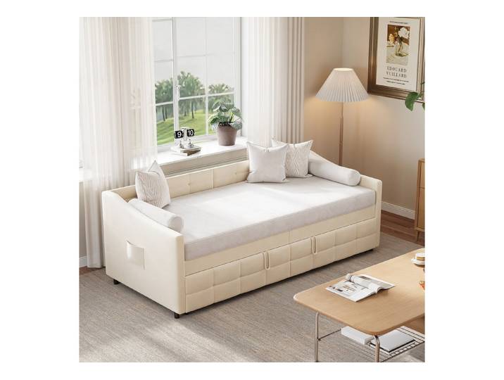 NMCXXO Polsterbett Polsterbett mit Schlafsofa-Funktion – Modern & bequem, Platzsparend mit herausziehbarem Mechanismus – Ideal für Gäste