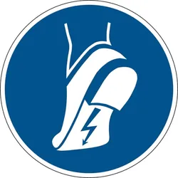 Gebotsschild, Antistatisches Schuhwerk benutzen M032 - ASR A1.3 (DIN EN ISO 7010) - 100 mm Folie selbstklebend