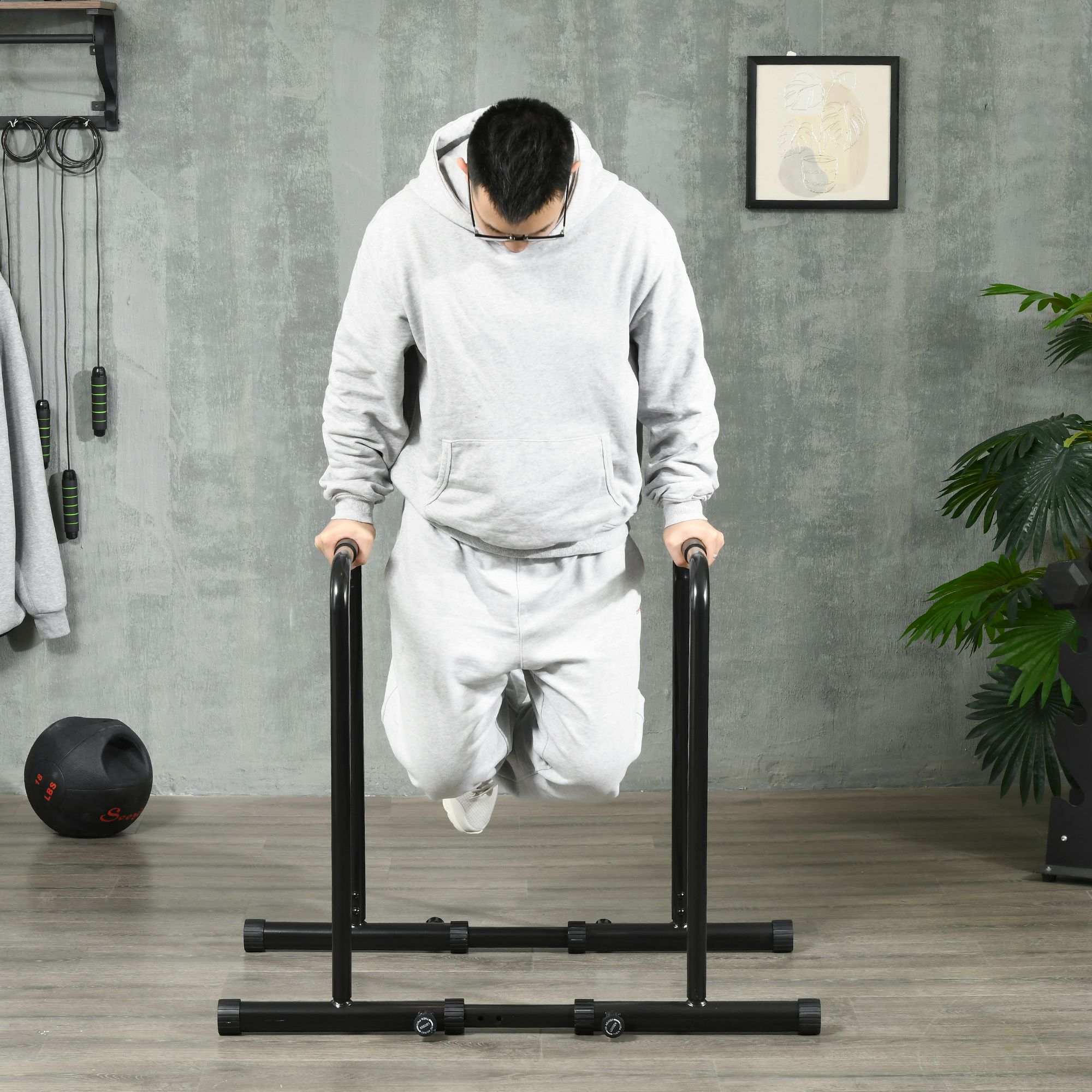 Sportnow Barra per Dip in Acciaio ad Altezza Regolabile con 6 Lunghezze Regolabili, 90-102x65x80-90 cm, Nera Aosom