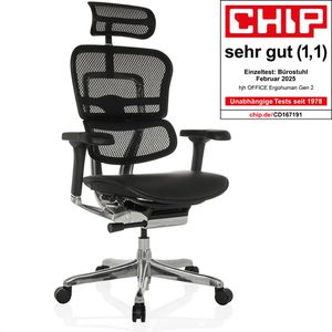 hJh-OFFICE Bürostuhl ERGOHUMAN GEN2, 652306, schwarz, Echt Leder / Netz, mit Kopfstütze, bis 150 kg