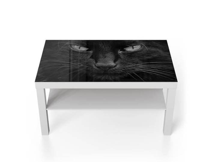 DEQORI Glastisch weiß groß 90x50 cm Motiv Mystische Katzenaugen ausgefallener Beistelltisch aus Glas Hochglanz Couchtisch fürs Wohnzimmer moderner Couch Tisch mit Design