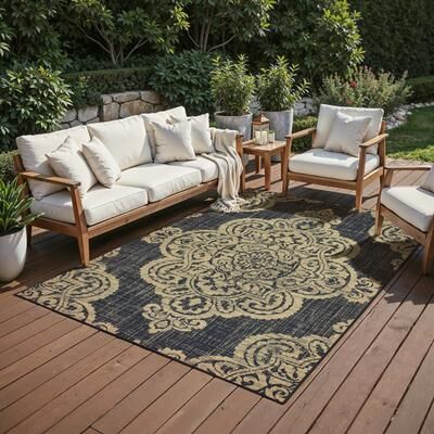 Style Haven Marianna Center Medallion Loop Pile Indoor Outdoor Rug