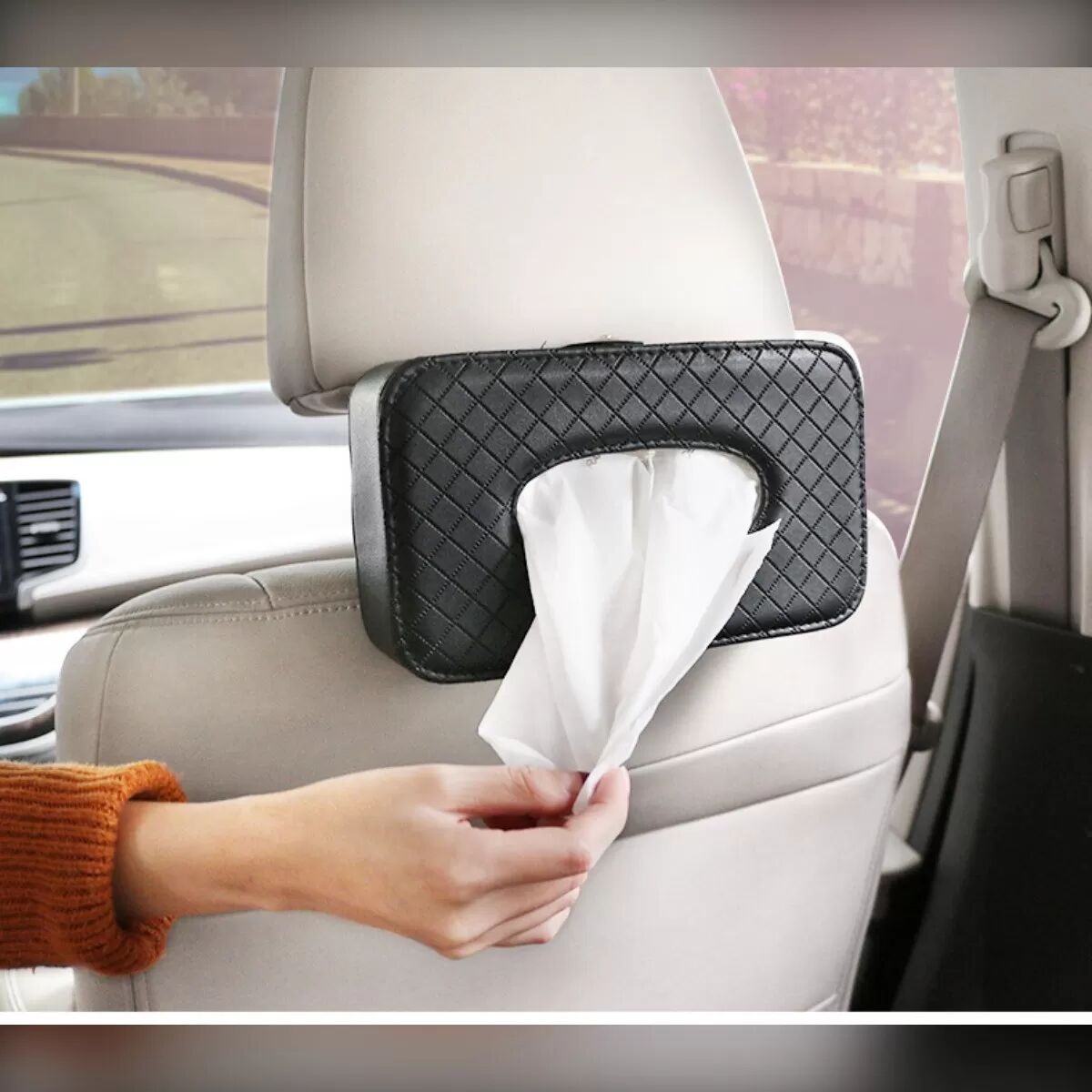 INF Porte-mouchoirs Pare-Soleil pour Voiture - Cuir PU, Fermeture Magnétique, Clip Inox, Compatible Toit Ouvrant et Pare-soleil Beige