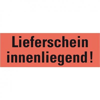 Aufkleber I Hinweisetikett Lieferschein innenl., leuchtrot, Haftpapier, permanent, 147x50mm, 250/RO