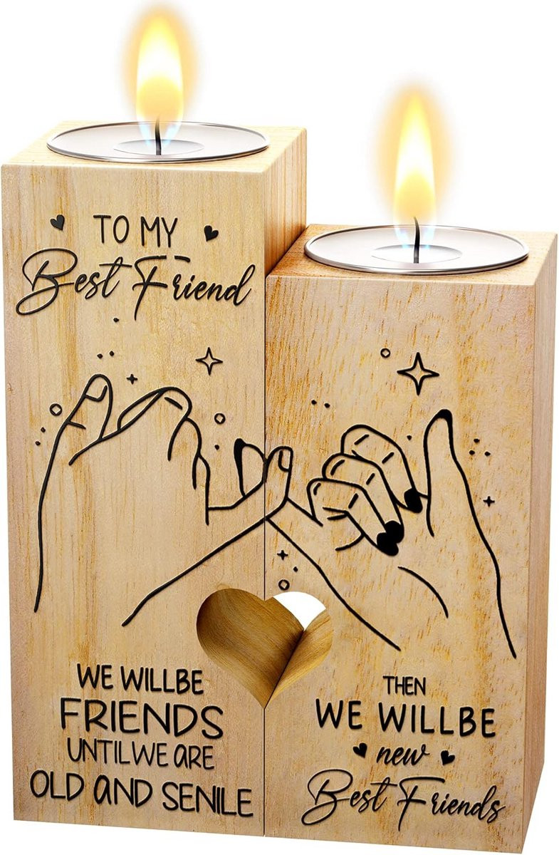 Hartvormige Houten Kandelaar - Cadeau voor Beste Vriendin of Zus