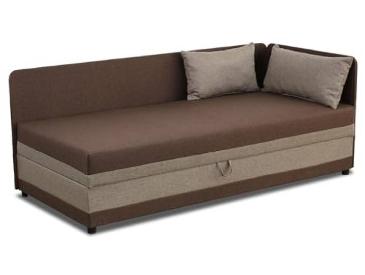 bonni24 Hirek EKO Einzelbett 80 × 180 cm mit Matratze und Bettkasten, gepolstertes Jugendbett mit Öffnungsmechanismus, Braun/Beige