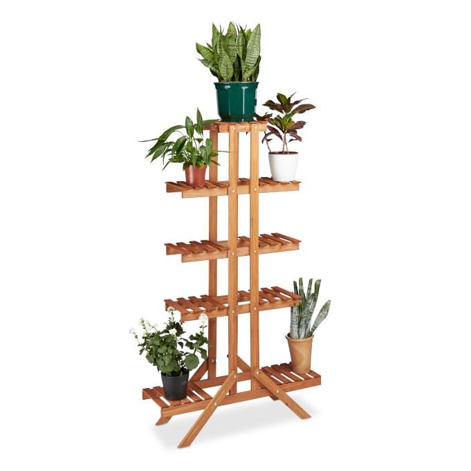 Relaxdays Plantenrek van hout met 5 etages, Bruin, B/D/H: 83,0 x 28,5 x 142,5 cm