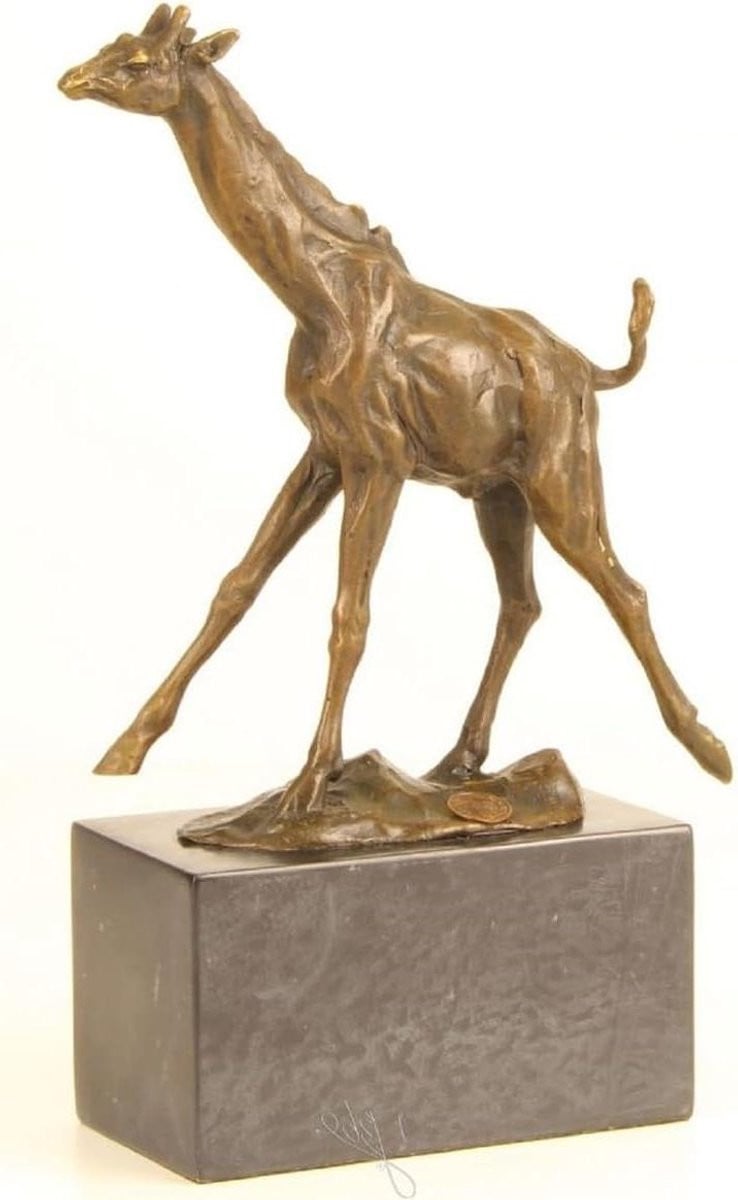Bronzen Giraffe Beeld - Luxe Handgemaakt Decoratief Figuur - Hoogte: 26 cm - Brons Goudgrijs