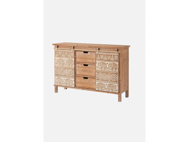bonprix Sideboard mit Elefant-Design, 80x120x35 cm, Eyecatcher! Schiebetüren mit Ethno Schnitzereien, beige