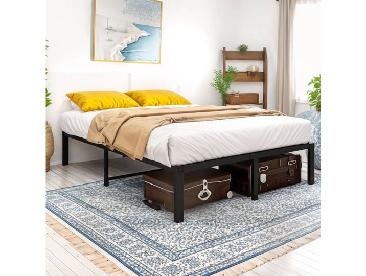 Lit plateforme métallique 140x200 cm silencieux avec rangement sous le lit - TCQPZ - noir
