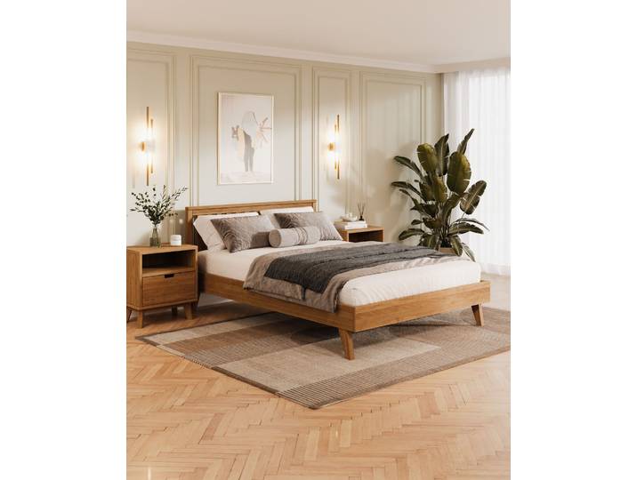Naturwohnen Massivholzbett 140x200cm Eiche natur geölt Serie Laura Design und Handwerk perfekt vereint mit bioola® nature veredelt