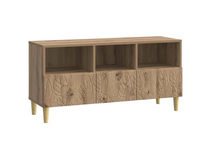 KGHERMDF TV-Schrank 102 x 34,5 x 50 cm Artisan-Eiche Holzwerkstoff Massive Eukalyptusbeine, offenes Design, viel Stauraum für Spielkonsolen, Kabelboxen, Fernbedienungen