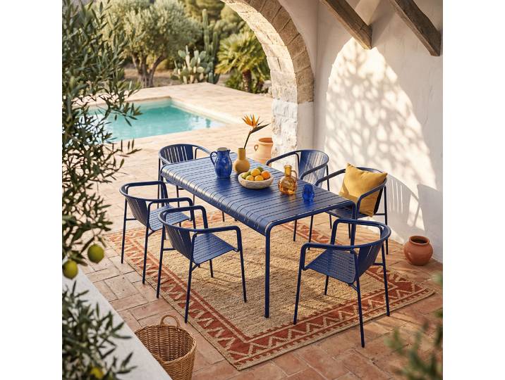 HABITAT - Table à manger de jardin en acier - 180 x 100 cm - Bleu nuit - Azur