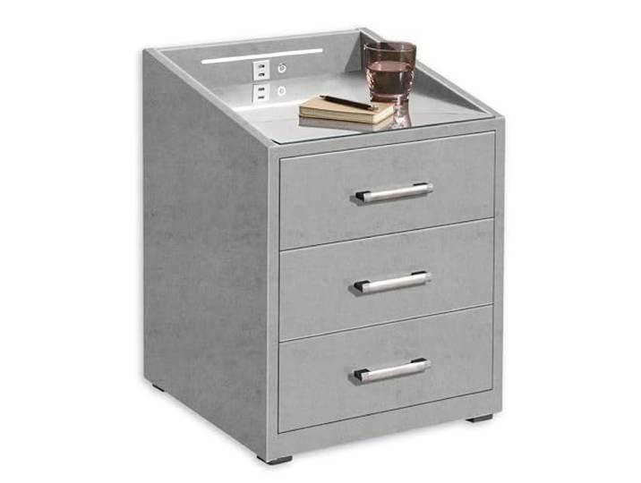 Stella Trading Moon Nachttisch Stoffbezug mit LED-Beleuchtung & USB-Anschlüsse 3 Schubladen 47x61x46 cm