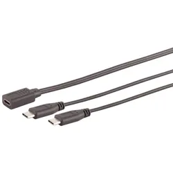 USB 2.0 Y-Kabel, USB-C Buchse - 2x USB-C Stecker, schwarz, 0,30m