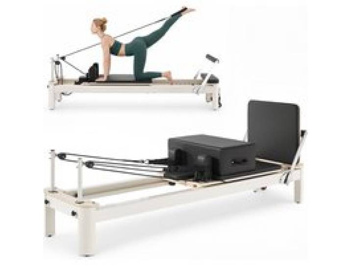 VEVOR Reformer Pilates 2,35 m, Machine de Pilates en Alliage d'Aluminium, pour Studio Yoga Gym Domicile, Résistance Personnalisable, Réformateur Charge Max. 181 kg, avec Planche de Saut et Boîte