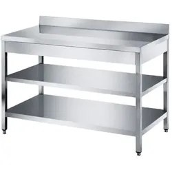 VM Europa Edelstahl Arbeitstisch mit 2 Grundböden Premium - alle Größen zur Selbstmontage oder verschweißt: 60 x 60 cm / ohne Aufkantung / selbstmontage