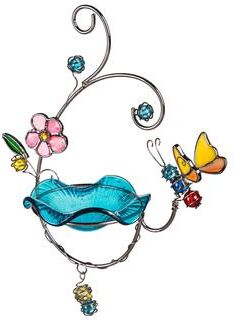 Evergreen "17"" Stained Glass and Metal Hanging Bird Feeder, Butterfly"