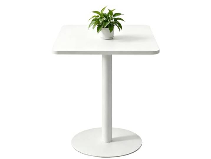 Zeitgenössischer, Einbeiniger, Quadratischer, Weißer Metall-Eisentisch, Solider Runder Tisch Mit Sockel, Schlanker Kleiner Esstisch Für Moderne Wohnungen, Boutique-Cafés, Innendekoration(70x70x73cm)