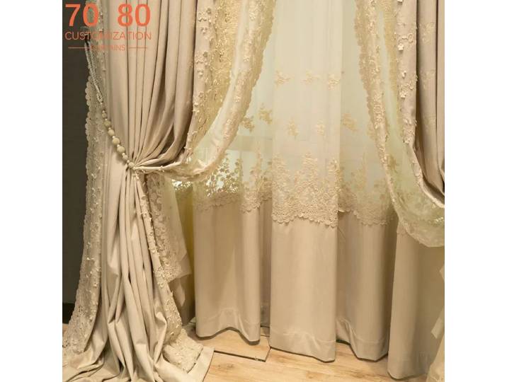Rideaux en velours brodés français, pour salon, chambre à coucher, rétro américain, couleur thé au lait, fenêtres du sol au plafond, personnalisés, nouvelle collection