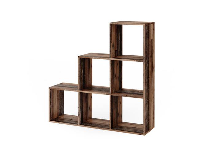 Vicco Treppenregal, Antikholz, 107.2 x 107.8 cm, Alteiche, Holzwerkstoff, 6 Fächer, Rechteckig, 107.2x107.8x29 cm, Wohnzimmer, Raumteiler, Raumteiler