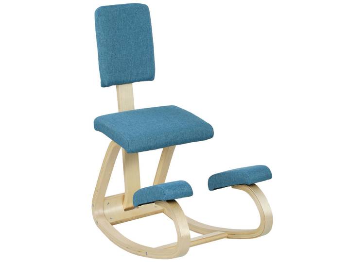 Homcom Kniestuhl Birkenholz Polyester Blau, Holz, 51x93x84 cm, Büromöbel, Bürostühle, Bürohocker