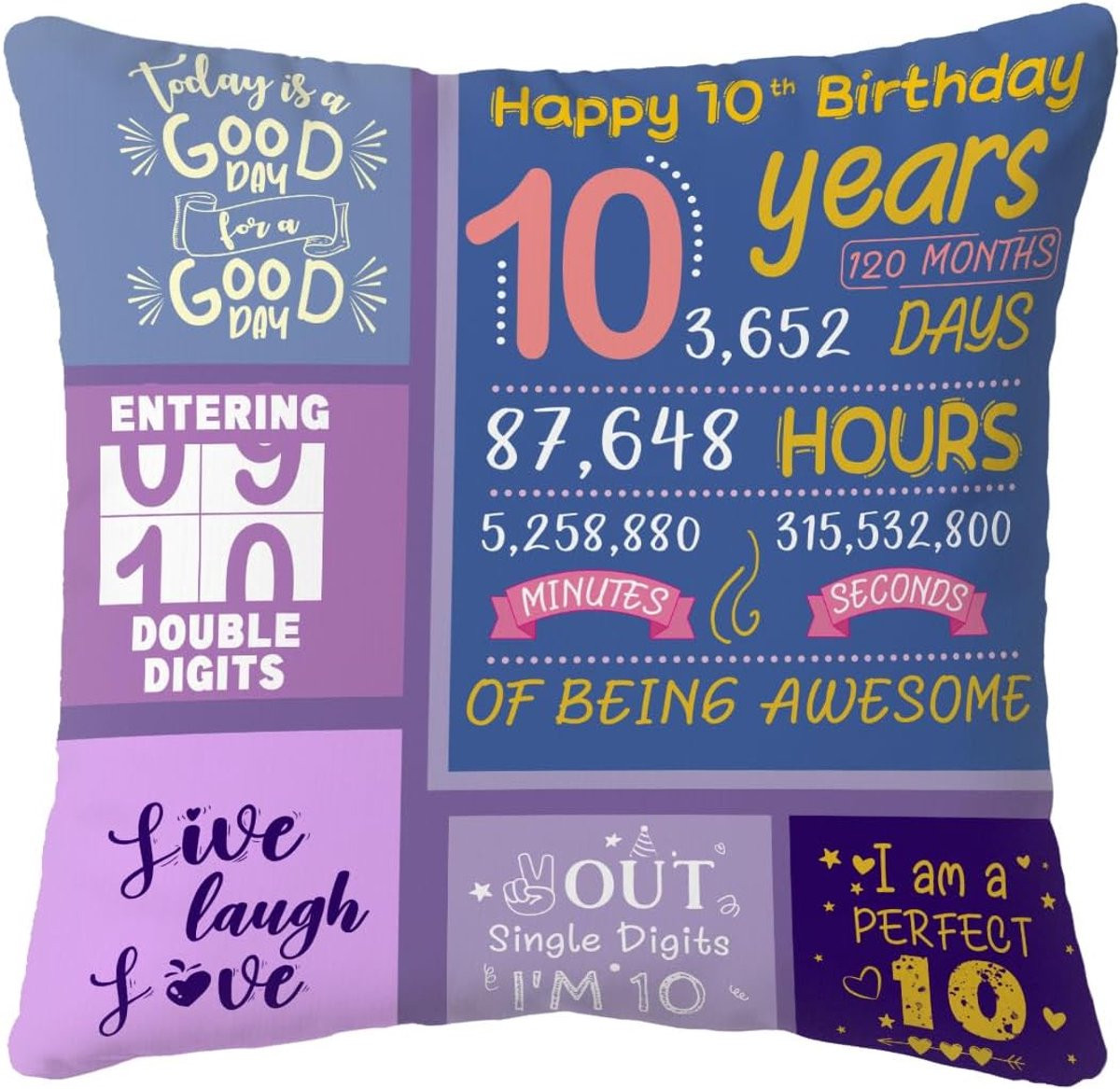 Kussensloop voor 10e verjaardag meisje - Decoratie cadeau voor dochter