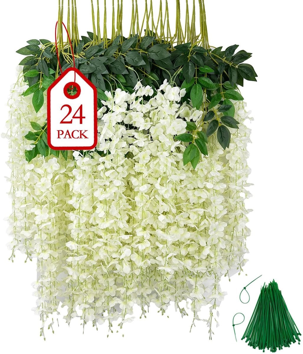24 stuks kunstmatige witte wisteria bloemen voor decoratie