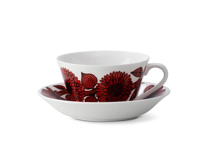 Gustavsbergs Porslinsfabrik Ensemble tasse à thé Röd Aster Tasse à thé + soucoupe