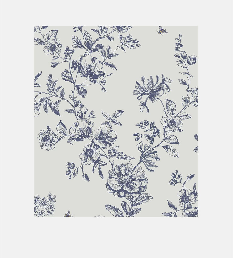 Joules Honey Floral Creme Wallpaper Cream;Blue 500cm L