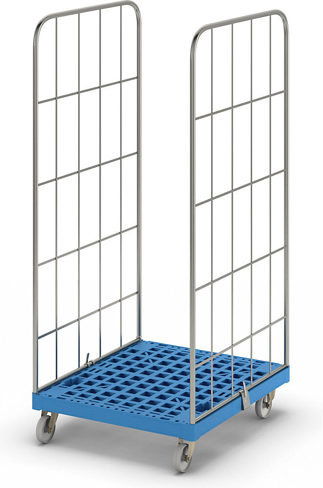 kaiserkraft Rollbehälter MODULAR, Kunststoff-Rollplatte, Gitter 2-seitig, Platte hellblau