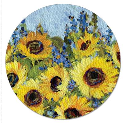 CounterArt "Gallery Sunflower 4mm Heat Tolerant Tempered Glass Lazy Susan Turntable 13"" Diameter Cake Plate Condiment Caddy Pizza Server"