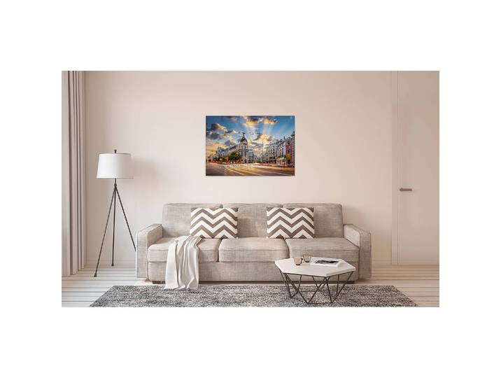 Impression sur toile Madrid Gran Via Polyester PVC / Épicéa Gris 90 x 60cm