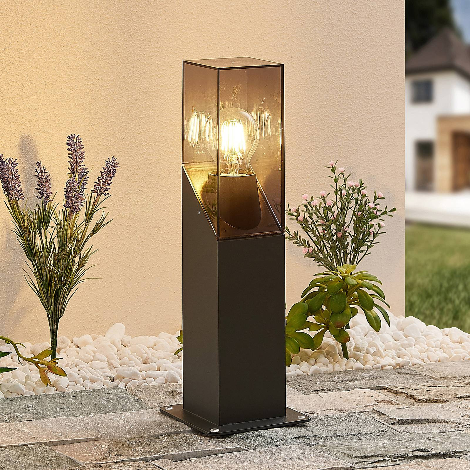Lucande Fiola Sokkellamp voor Tuin en Terras, Zwart, Aluminium, Dimbaar