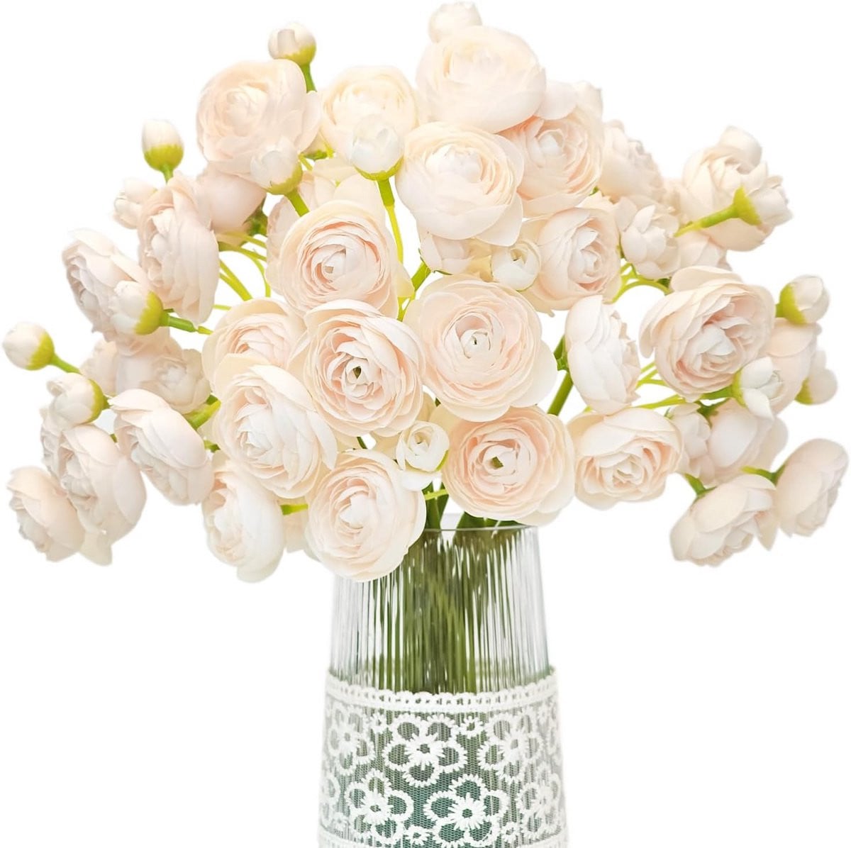 Set van 18 licht champagne kunstmatige ranonkel bloemen voor bruiloft en decoratie