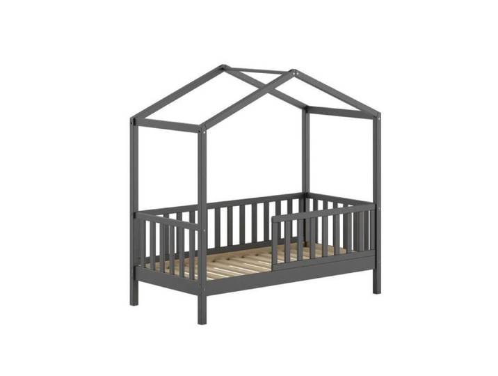 Lit cabane Dallas 70x140 cm gris - VIPACK - Panneaux MDF / Bois