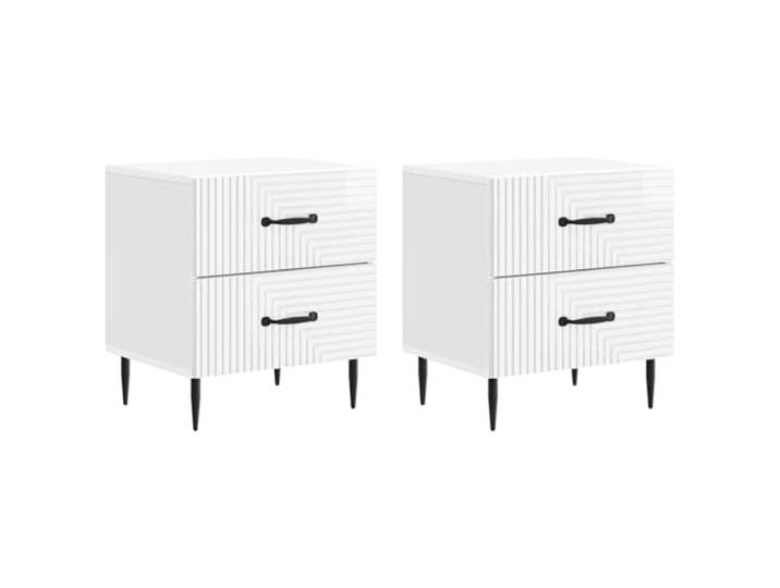 fsahslih Nachttisch 2er Set Hochglanz Weiß Metallbeine 43x34,5x47,5 cm Praktischer Nachtschrank im 2er Set für das Schlafzimmer, gefertigt aus Hochglanz Holzwerkstoff mit Schubladen.