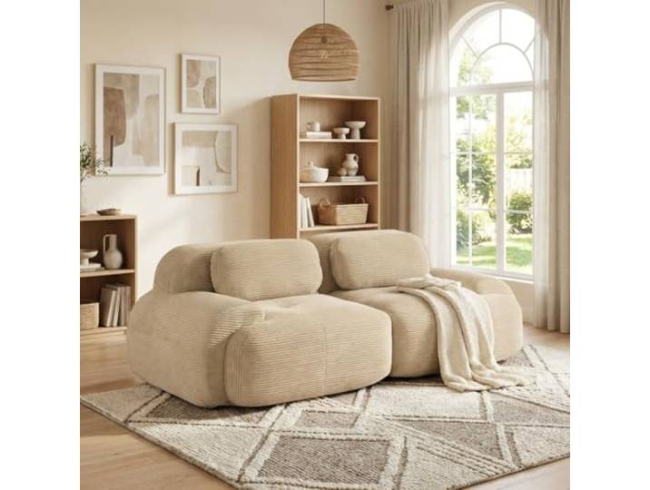 SoarTalent Cloud Bodensofa mit Schlaffunktion, 208cm 2-Sitzer, Beige Cordstoff modular, 2-Sitzer, vakuumverpackt ohne Montage, für Wohnzimmer/Schlafzimmer, Beige