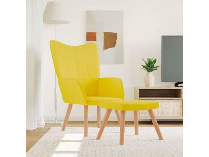 NLQMSU Relaxsessel mit Hocker, Senfgelb, weicher Stoff Robuster Stahlrahmen, stabile Holzbeine, bequemer Schaumstoff, modernes Design, max. 110 kg