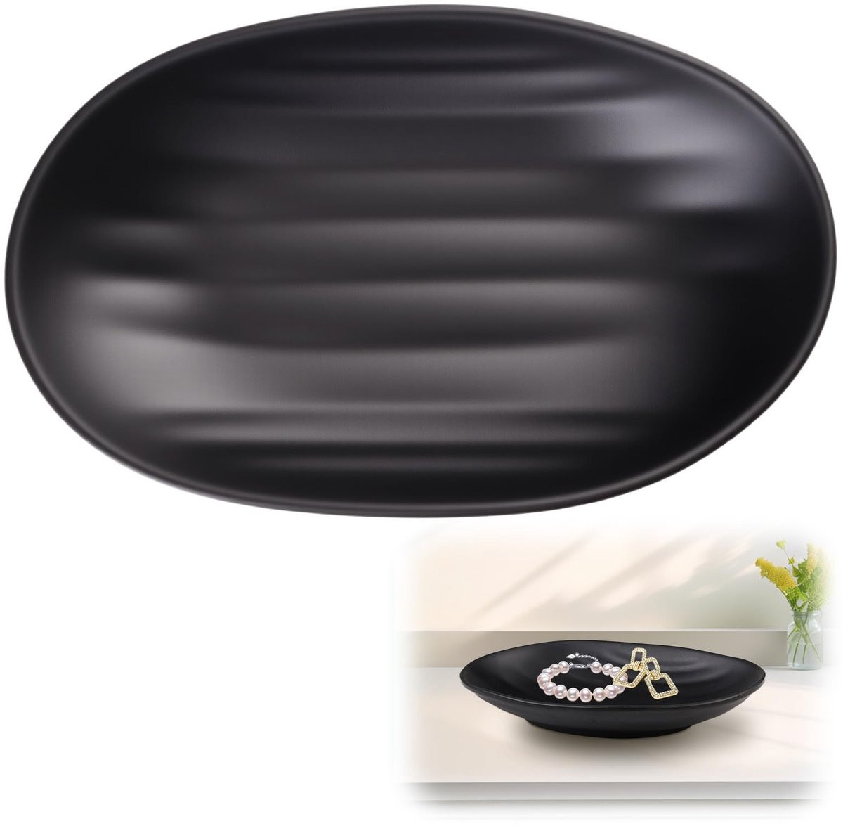 Dailygoods Dailygoody Ovale Decoratieve Schaal voor Cosmetica en Sieraden - Zwart - 21 x 13 cm