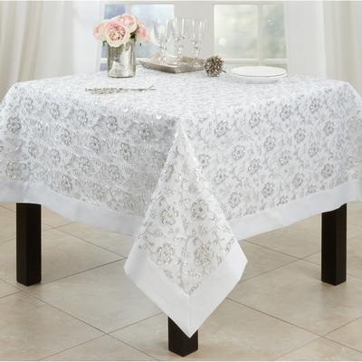 Saro Lifestyle Embroidered Tablecloth With Floral Design