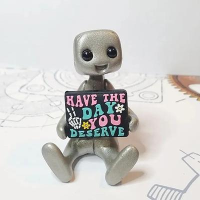 winzige Roboterfigur mit Slogan - Deine Angst ist ein lügender Roboter, inspirierende süße lustige Schreibtischdekoration fürs Büro