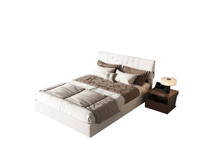 Shopentra Polsterbett 140x190 Teddy-Samt Usb, Weiß, Metall, 140x190 cm, Schlafzimmer, Betten, Polsterbetten