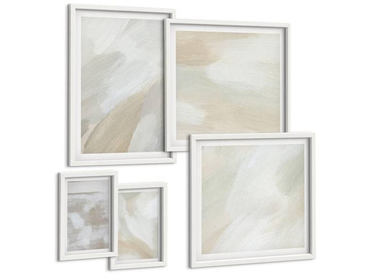 Tulup Bilder SET 5er Set - 50x50 cm & 20x30 cm & 40x60 cm Weißer Rahmen - Abstrakte Pinselmalerei auf Leinwand, Kunststoff, Rechteckig, 40x60 cm, gerahmt, Bilder & Rahmen, Bilder