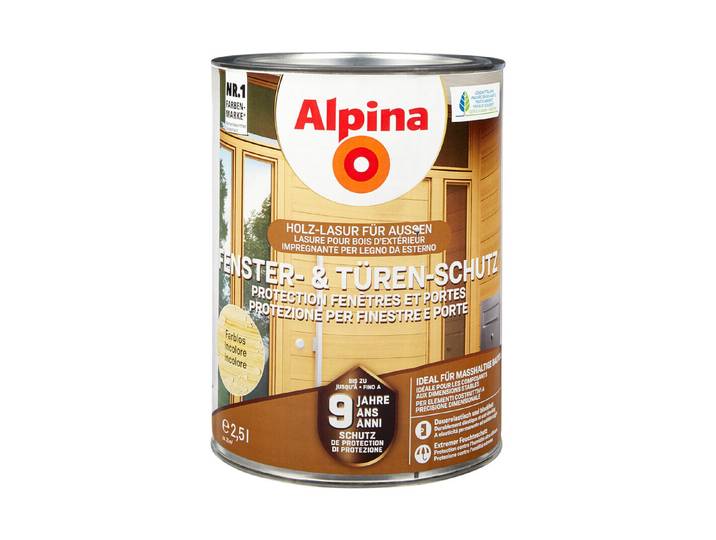 Alpina Holzlasur Fenster- und Türen-Schutz Farblos 2.5 l Seidenmatt