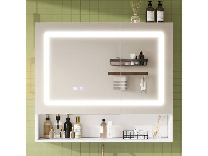 SENVIRO Meuble miroir salle de bain LED 80 x 17 x 70 cm blanc anti-buée