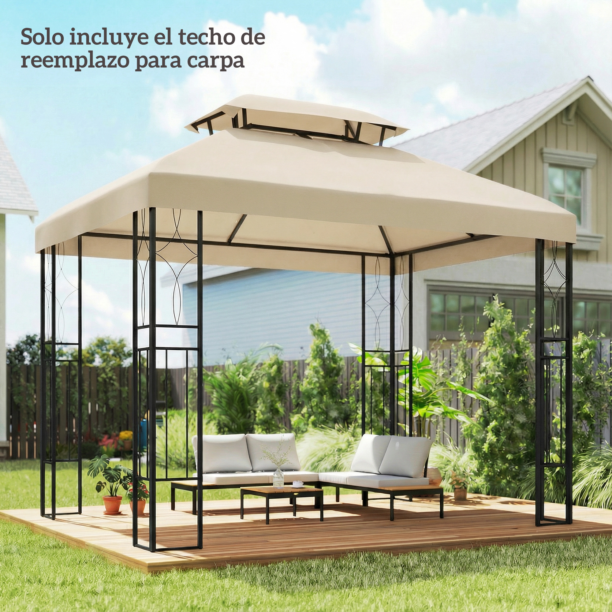 Outsunny Telo di Ricambio 4x3 m con Tetto Doppio, Fori di Drenaggio e Protezione UV, Bianco Crema   Aosom Italy