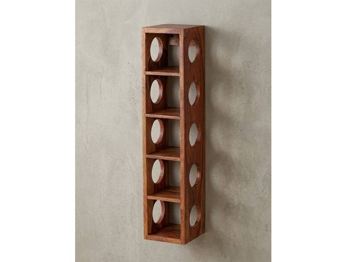 KADIMA DESIGN Weinregal Weinregal MUMBAI Massiv-Holz Flaschen-Regal Wandmontage Holzregal, 5 Flaschen Holzregal modern mit Ablage 70 cm